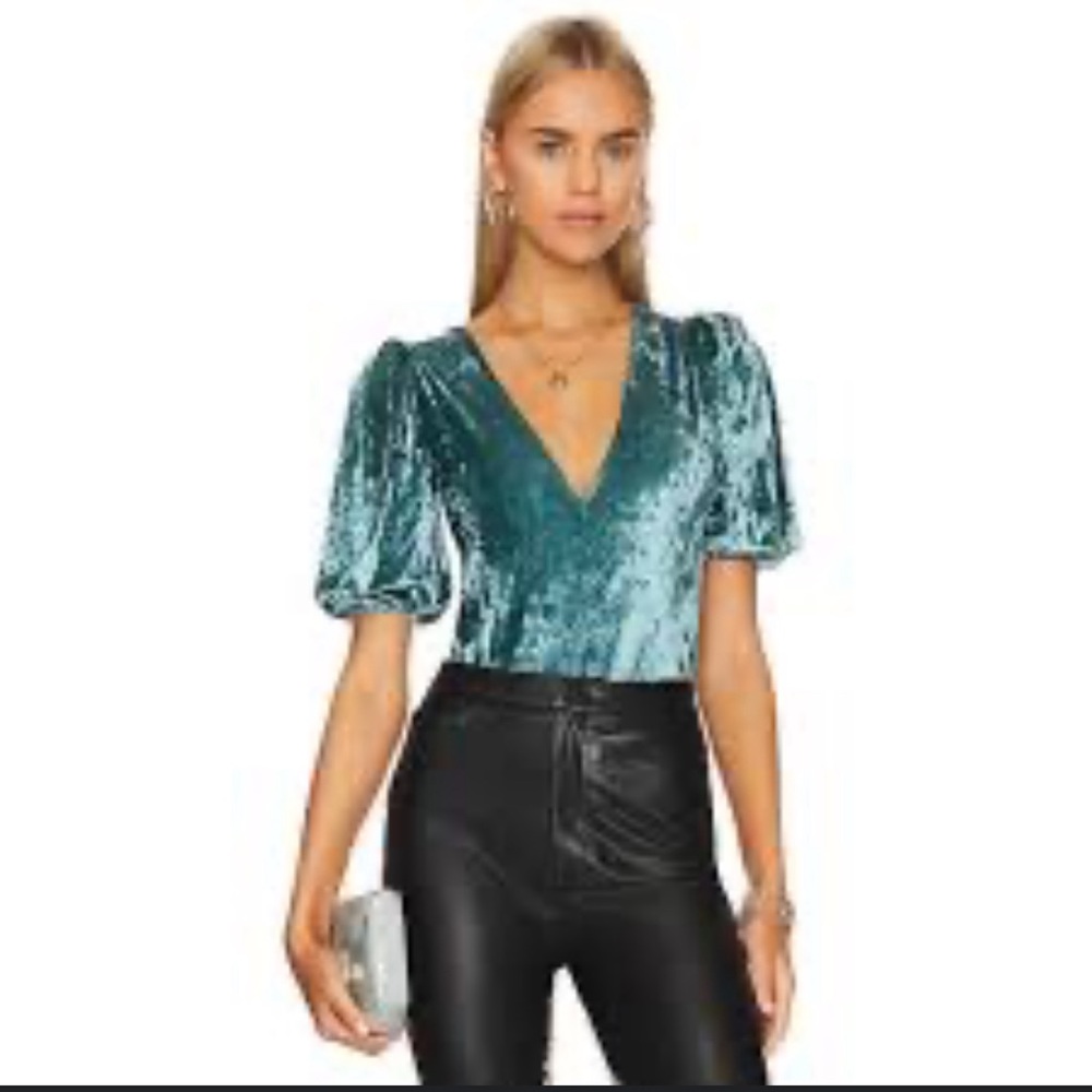 NWOT Free People Turquoise Velvet Bodysuit in Size Medium.